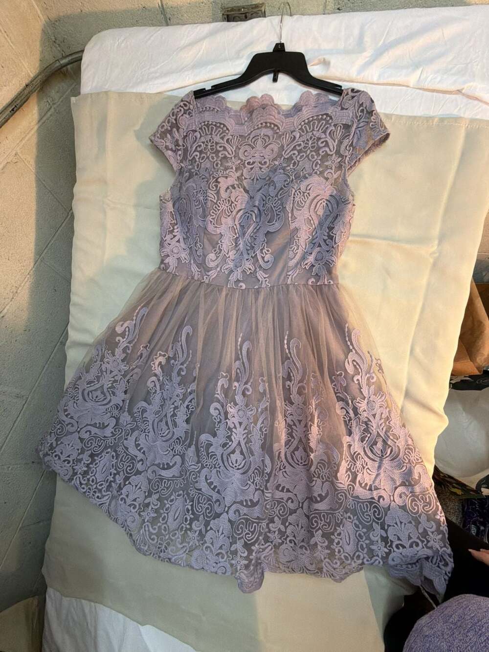 Chi Chi London Lilac Embroidered Lace Tulle Occasion Dress